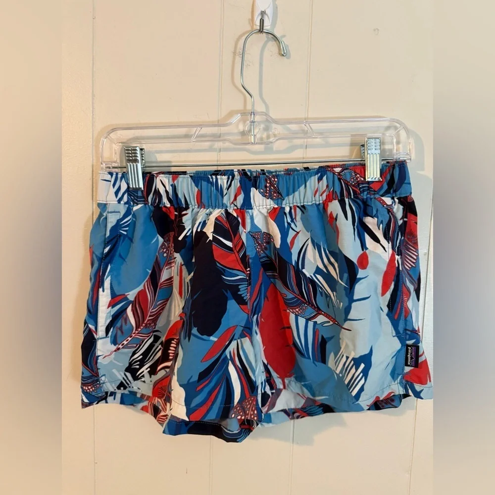 Patagonia S Barely Baggies Shorts Wild Paradise Catalyst Blue Red Feather - Picture 2 of 8